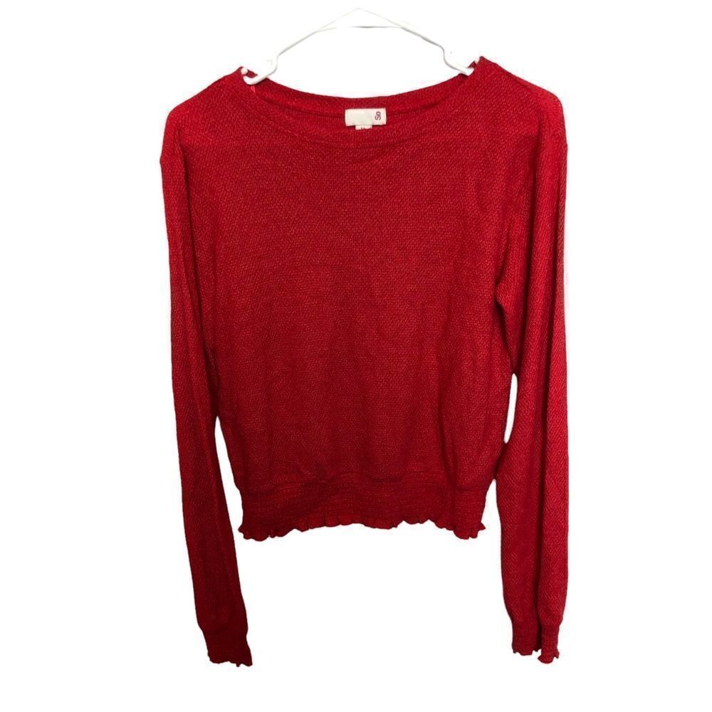 SO blouse long sleeve red with ruffles at hem and cuffs Medium